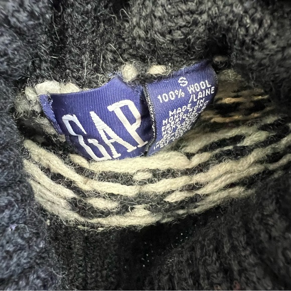 Vtg 90s Gap Wool Chunky Turtleneck Sweater Snowflake Nordic Ski Black White Sz S - Picture 4 of 4